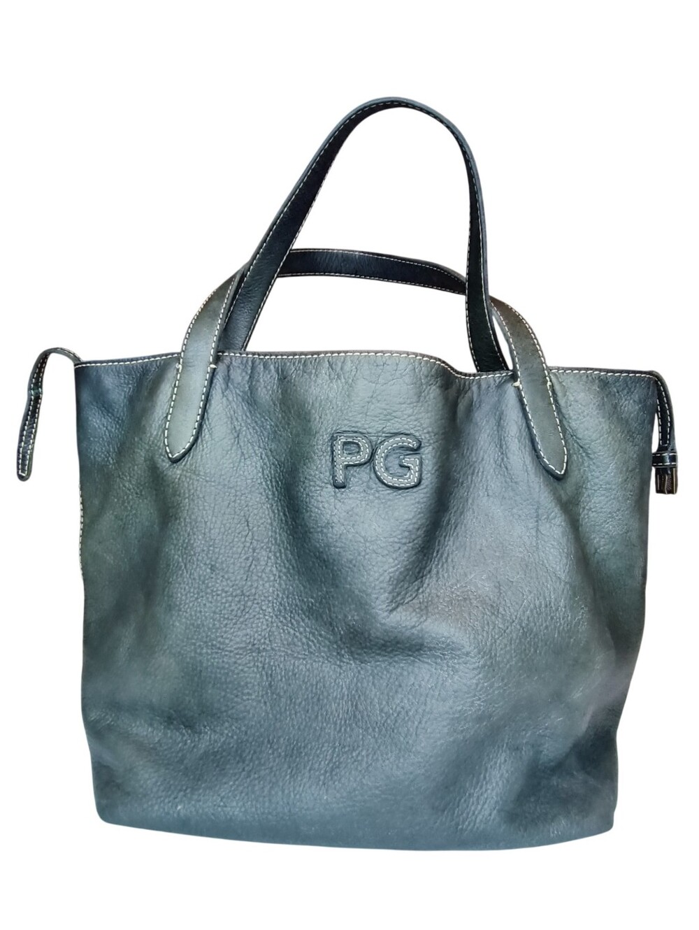 Purificacion Garcia Grained Leather Slouchy Tote Bag – Dark Olive/Grey
